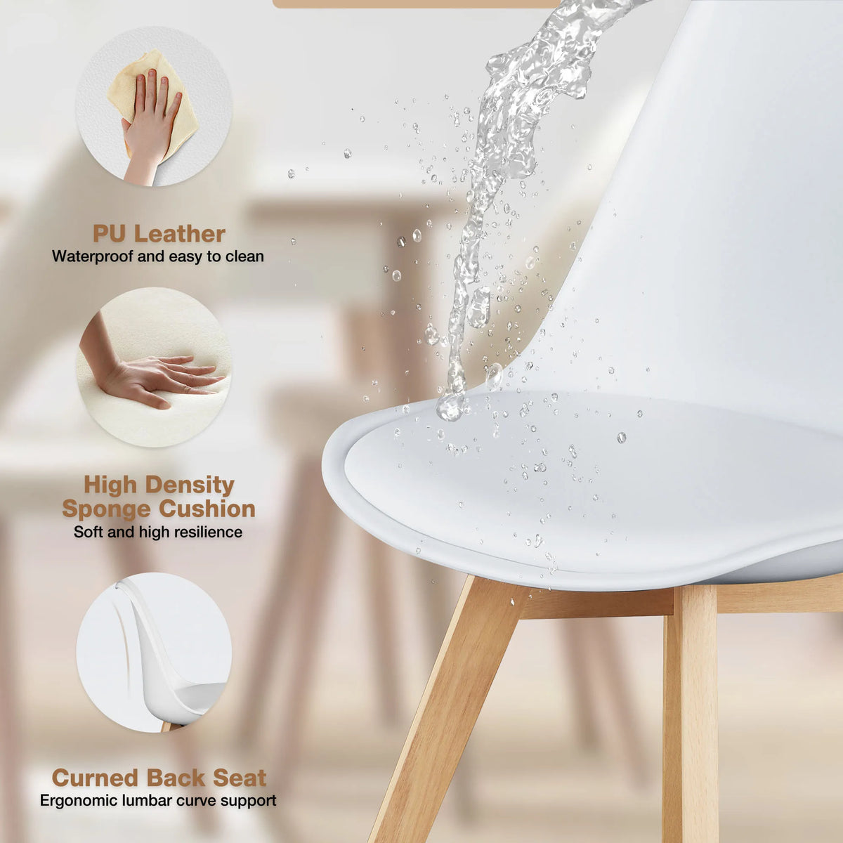 JHK PU Leather Dining Chairs With Wooden Legs And Cushions