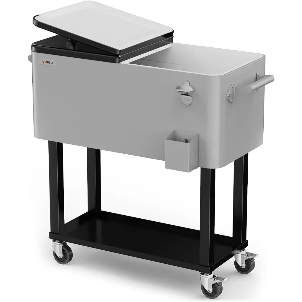 Rolling Ice Chest Wheels 80 Quart Portable Beverage Cooler Cart