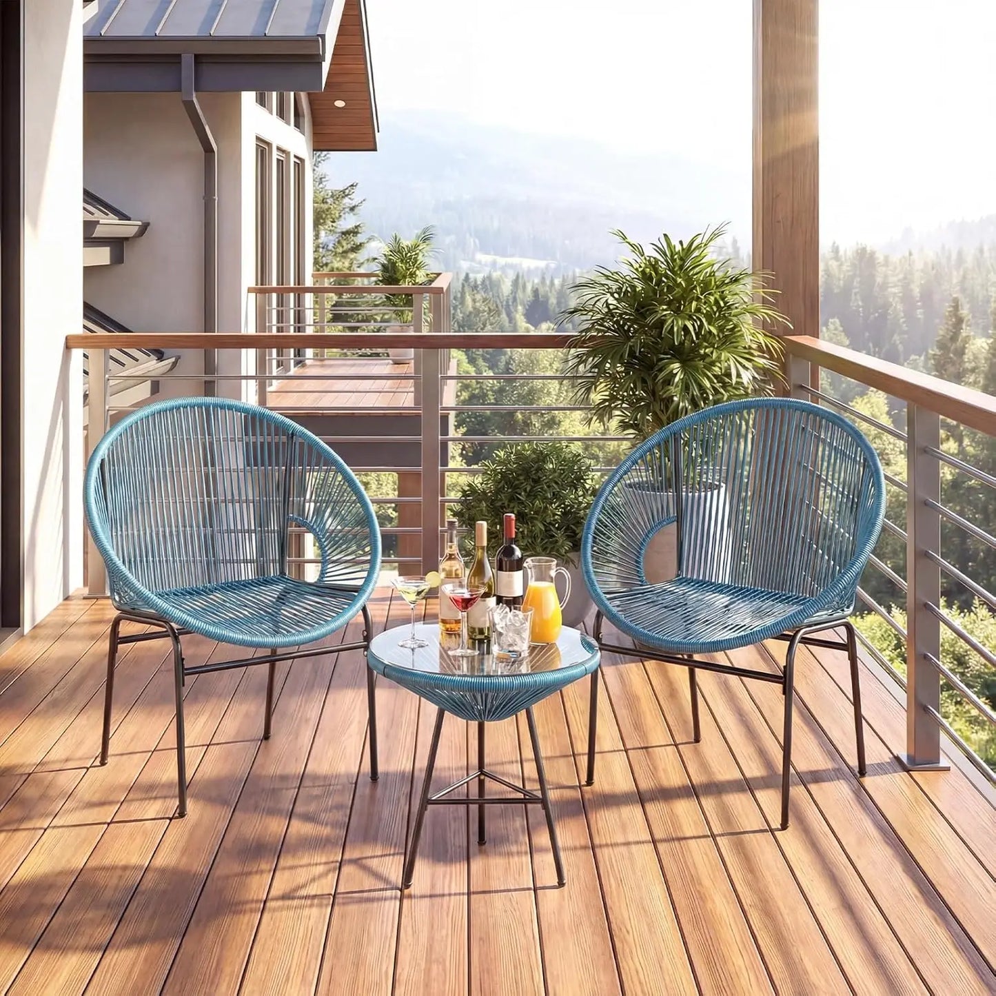 Outdoor 3 Piece Patio Furniture Set Acapulco Chairs Glass Table
