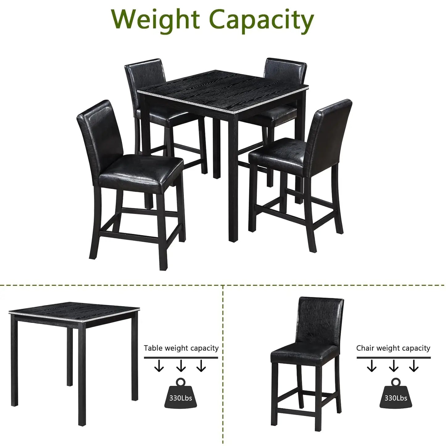 Solid Wood Dining Table Set For Four With Upholstered Chairs