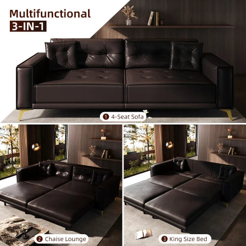 Faux Leather Convertible Sofa Bed Three in One L Shaped Sleeper Couch