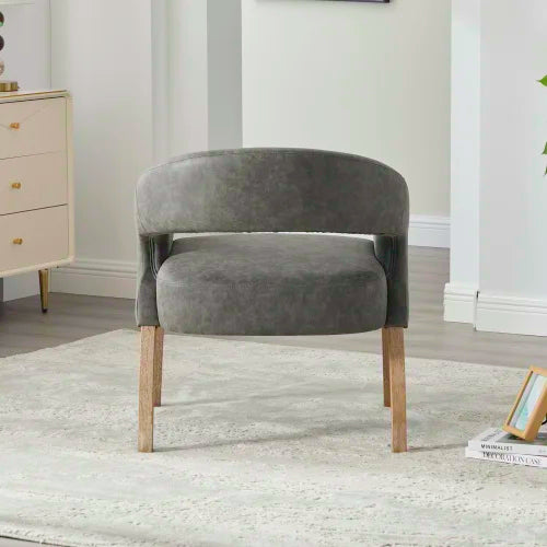 PU Backless Bucket Shaped Dining Armchair With Weathered Wooden Legs