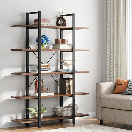 Tribesigns 5 Tier Bookshelf Vintage Industrial Style Bookcase