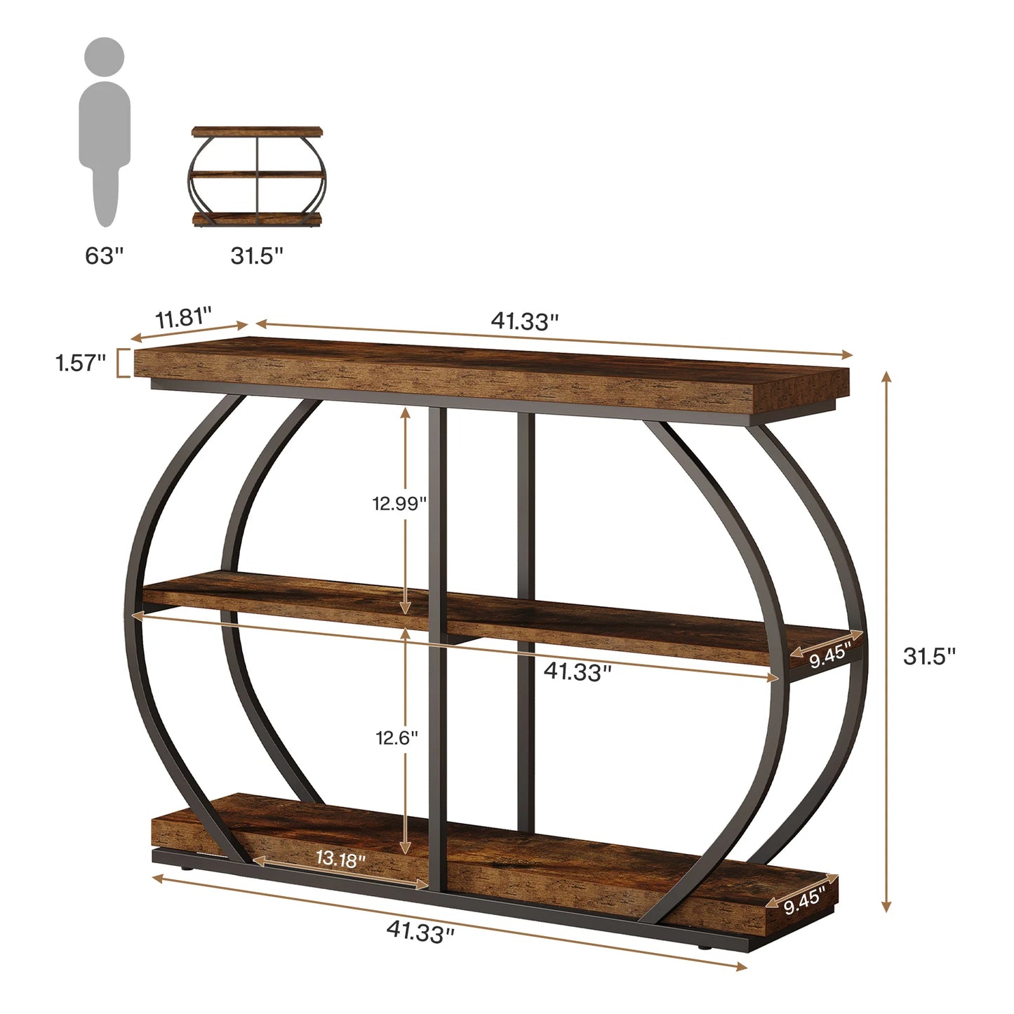Tribesigns Industrial Console Table Arched Metal Frame With Storage Shelves