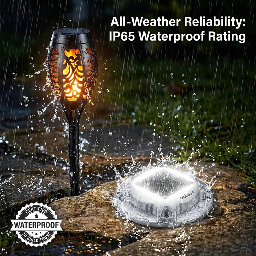 Solar Outdoor Flickering Flame Torch And Ground LED Garden Lights