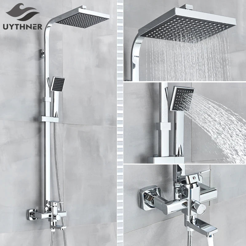 Uythner Wall Mount Rainfall Bath Shower Faucet With Hand Shower