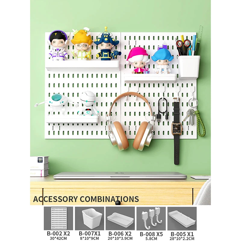 Wall Mounted Pegboard Organizer With Shelves For Desk Accessories