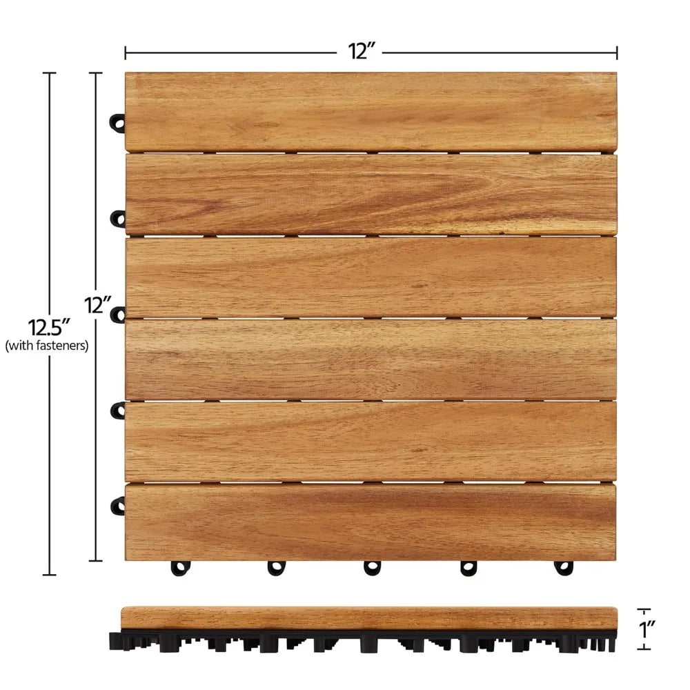 Acacia Wood Interlocking Flooring Tiles Outdoor Waterproof PVC Base