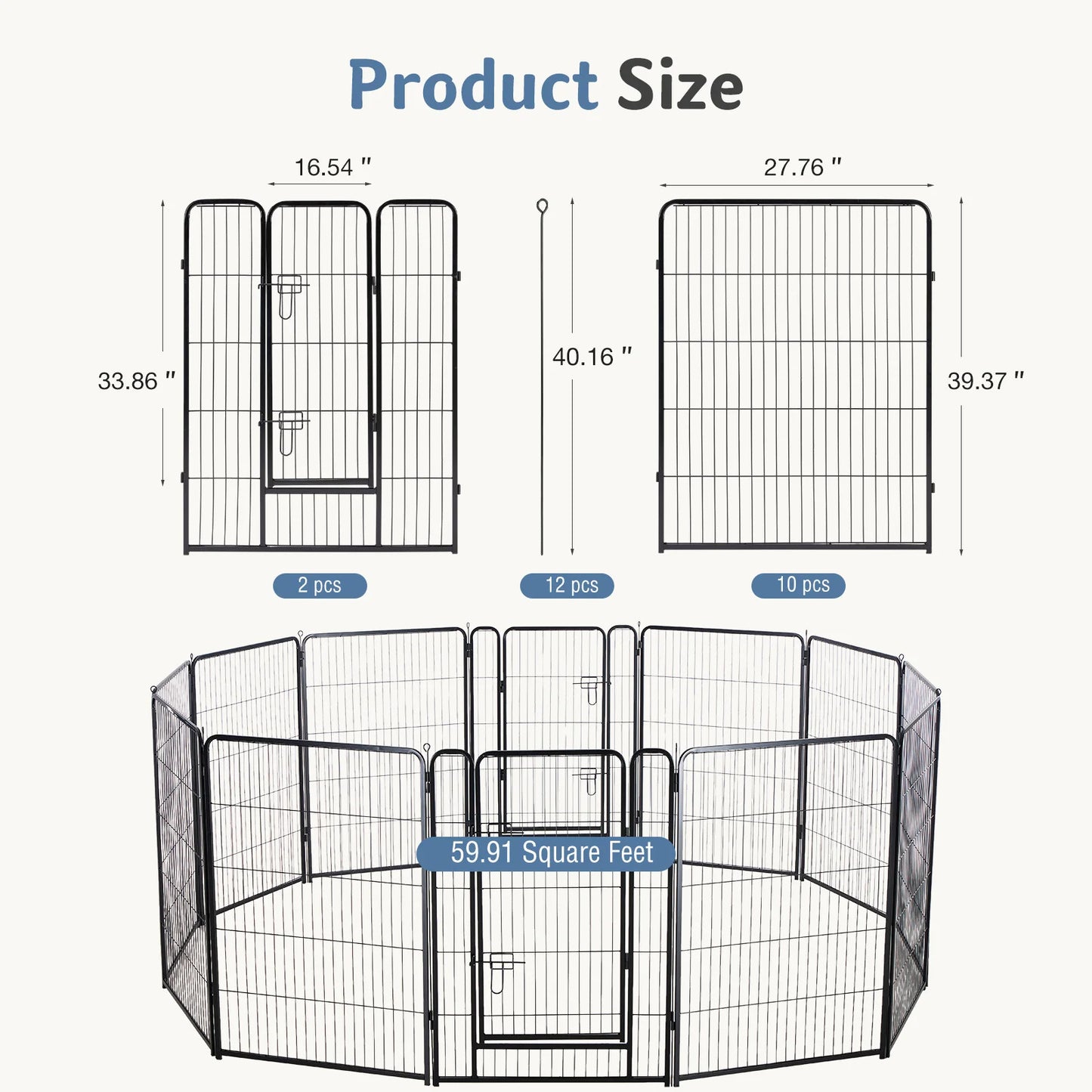 JHK Metal 12 Panel Dog Playpen Fence Foldable Indoor Outdoor Use