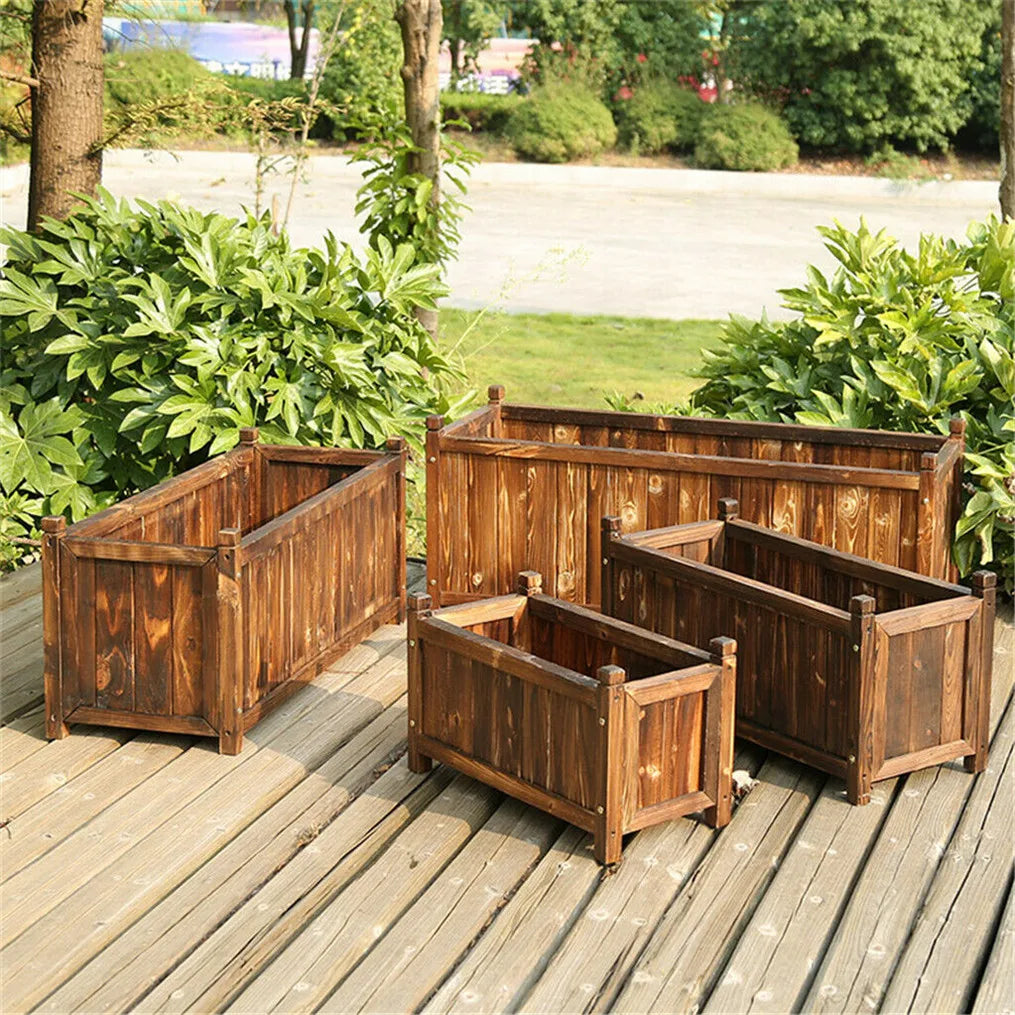 Wooden Raised Planter Box Pine Wood Indoor Outdoor Garden Bed