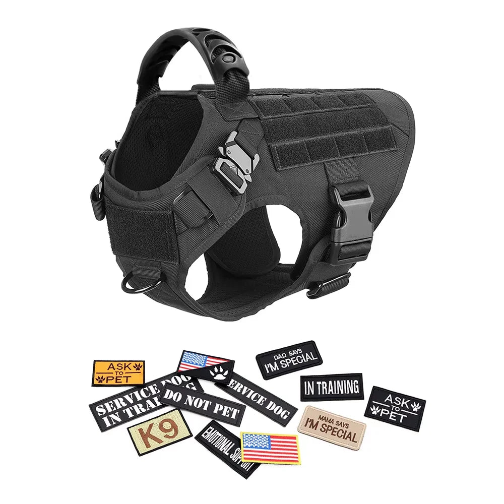 Military Style Dog Harness Vest Set With Leash And Patches For Malinois