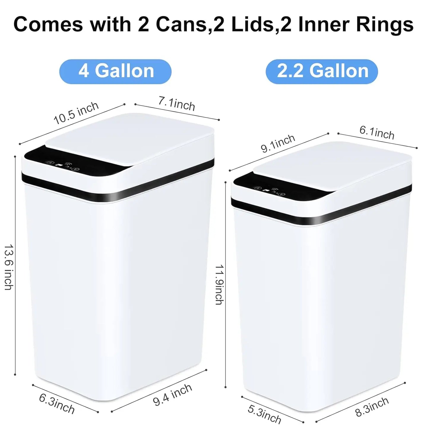 2 Pack Bathroom Touchless Trash Cans With Lid Motion Sensor