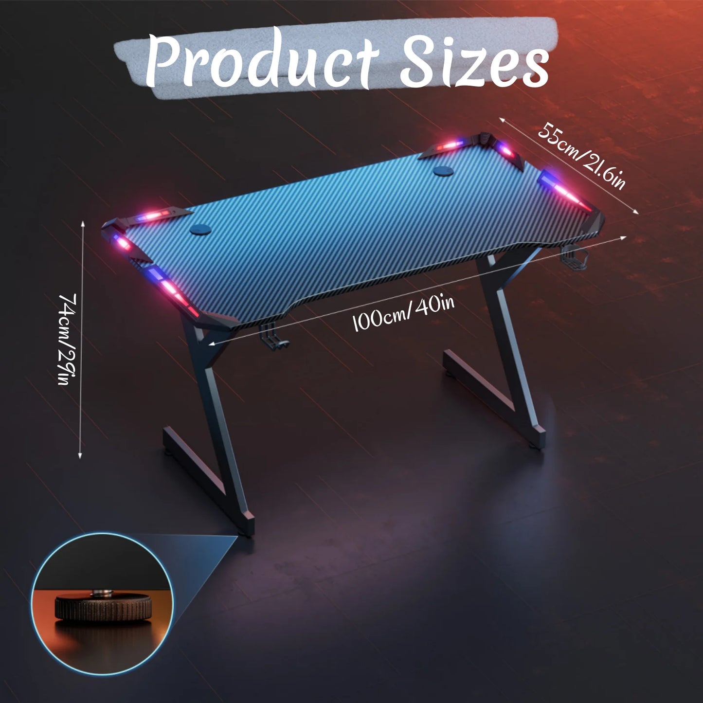 FRODROVIA Y Shaped Gaming Desk With RGB LED Lights Cup Holder