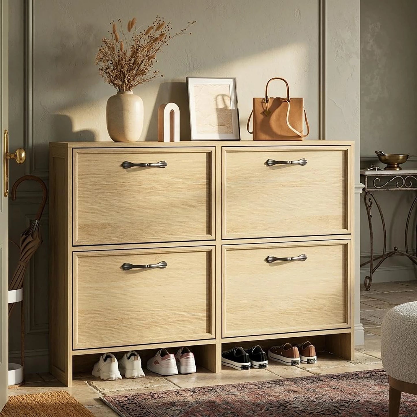 HiMISS Shoe Cabinet With 4 Flip Drawers And Adjustable Shelf For Entryway