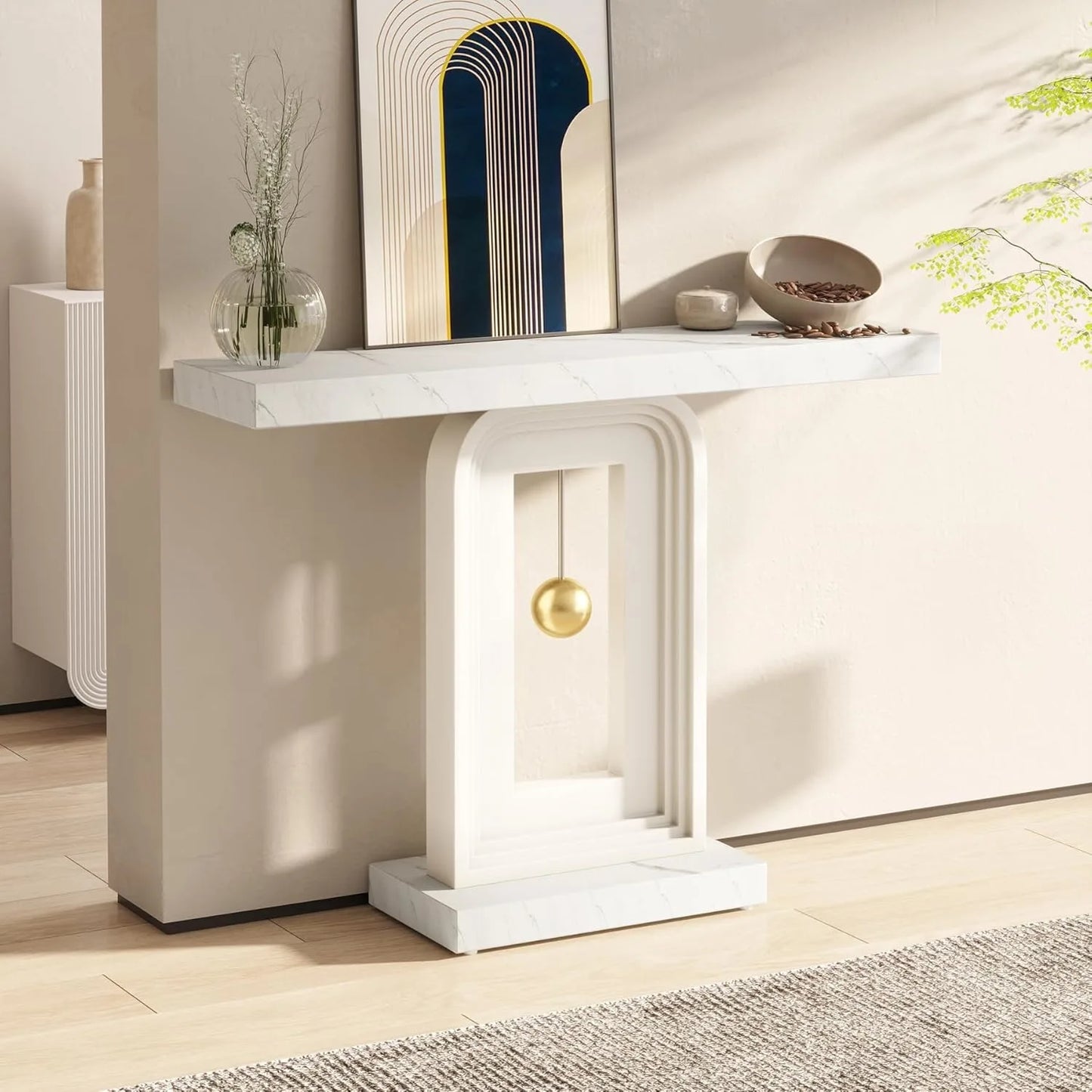 LITTLE TREE Modern Console Table With Geometric Base Entryway Sofa