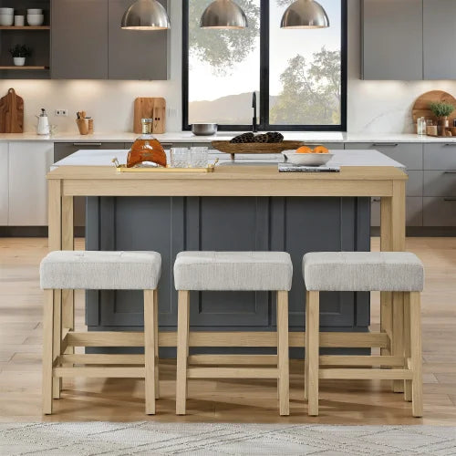 Premium Solid Wood Dining Table And Upholstered Stool Set