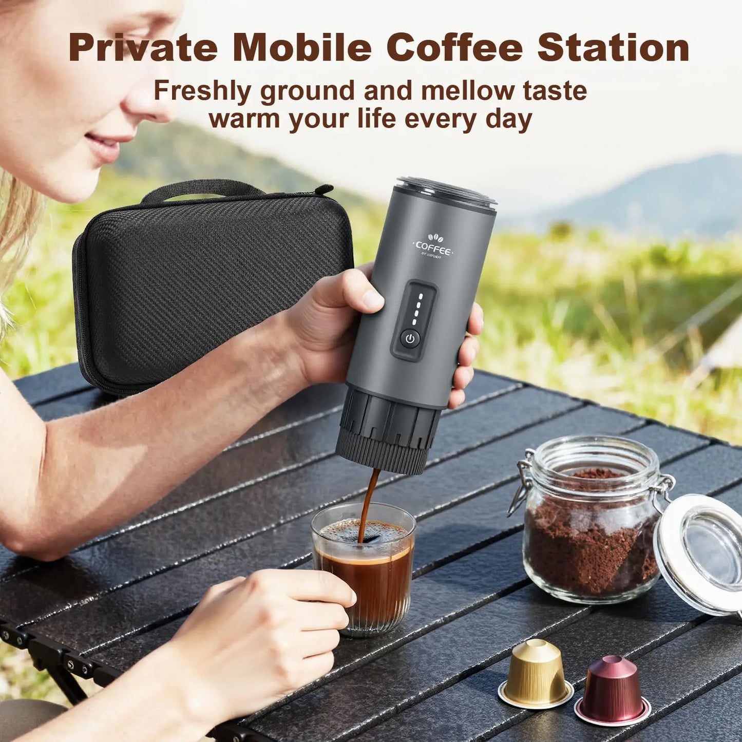 3 In 1 Portable Electric Espresso Coffee Maker With Rechargeable Battery And Aluminum Body