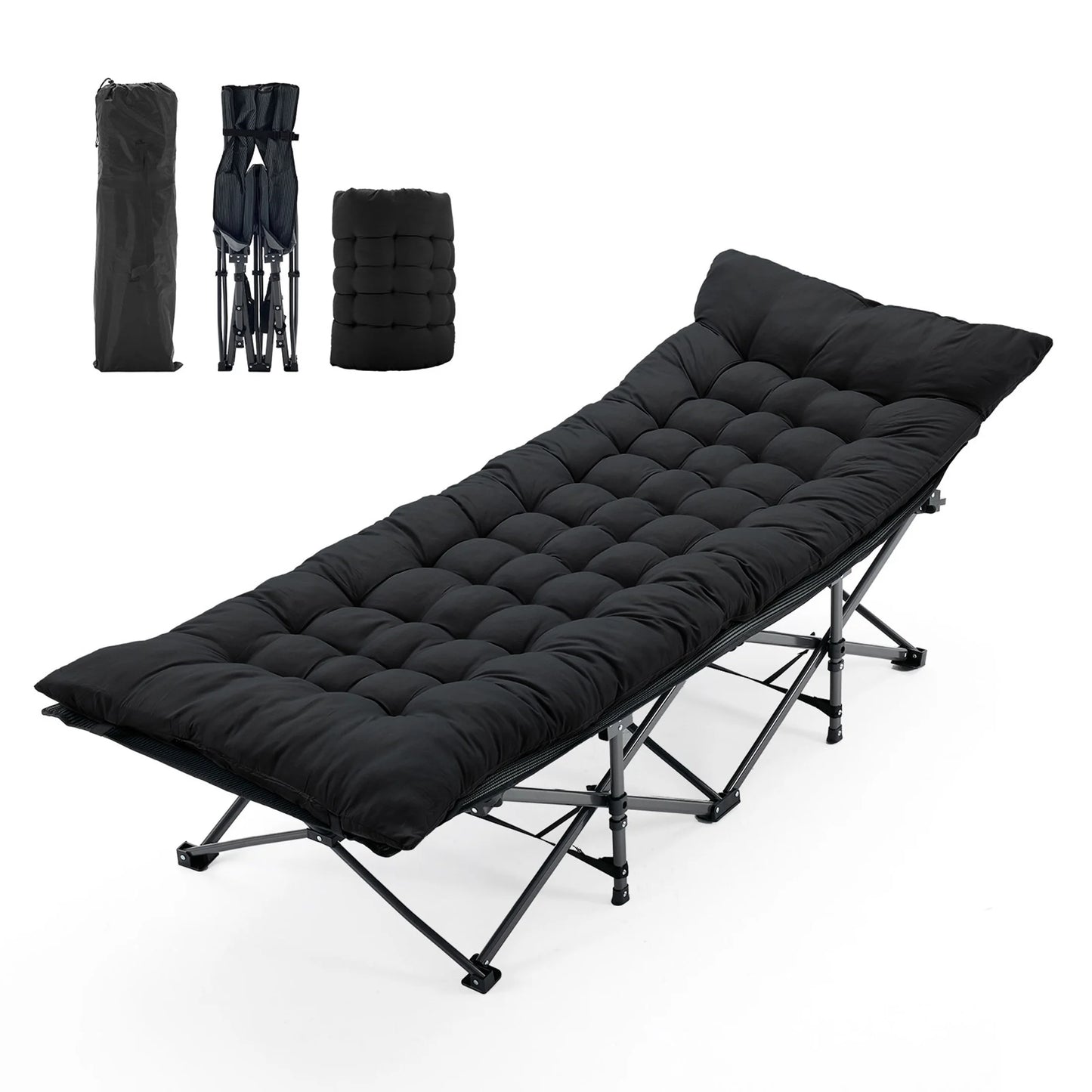 JHK Folding Camping Bed Lounge Chair 440 Lbs Sturdy Frame