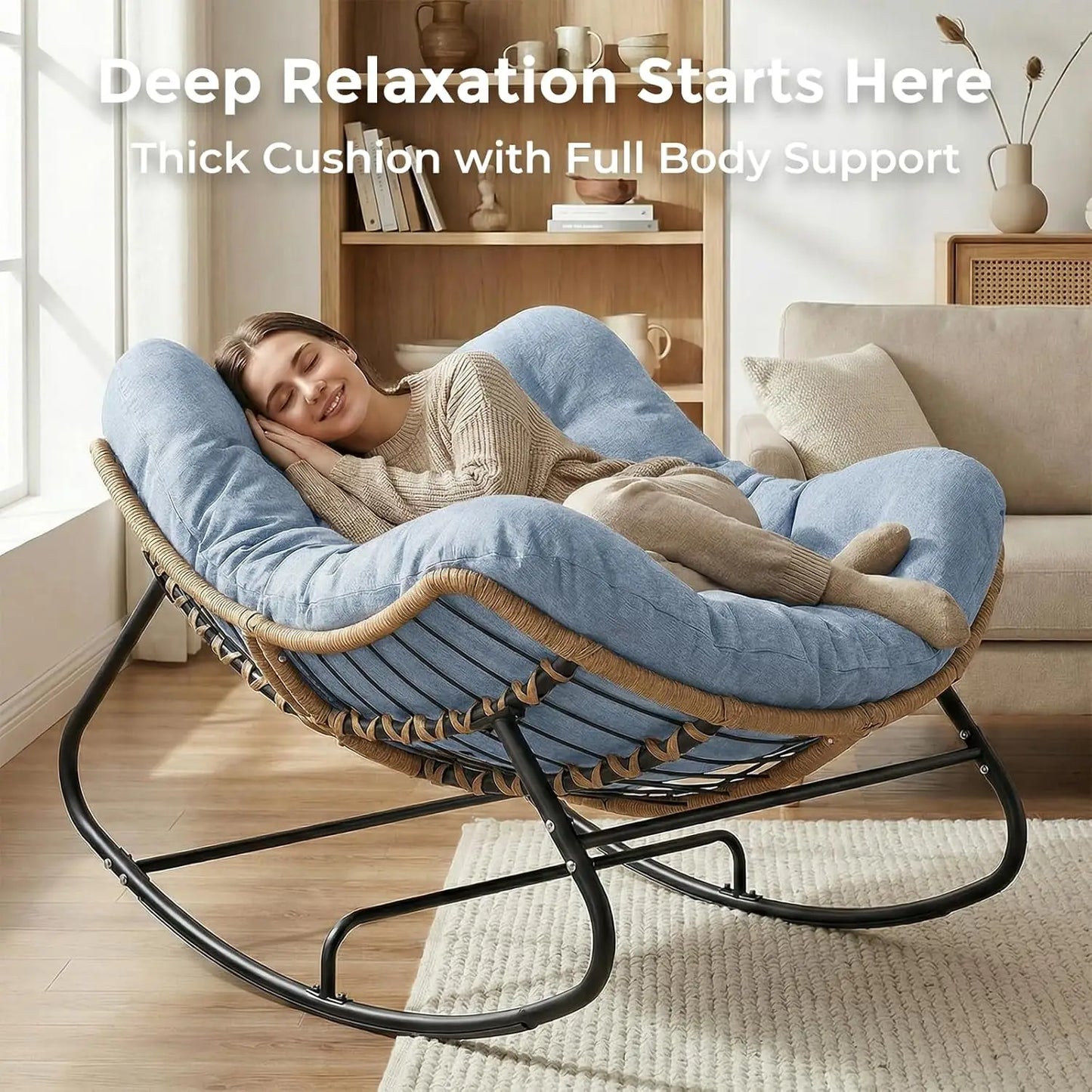 GUOHE Outdoor Papasan Rocking Chair With Thick Cushion
