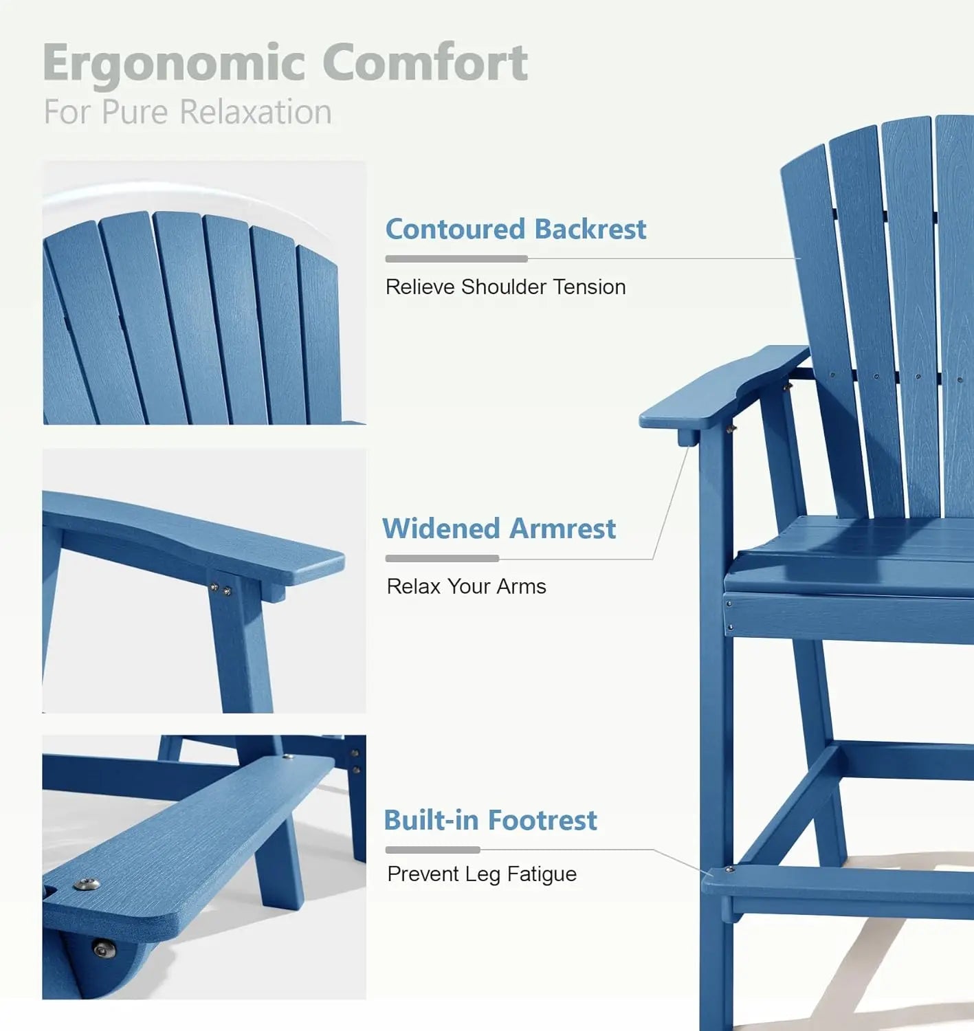 Bar Height Adirondack Chair Set Double Tray All Weather HDPE