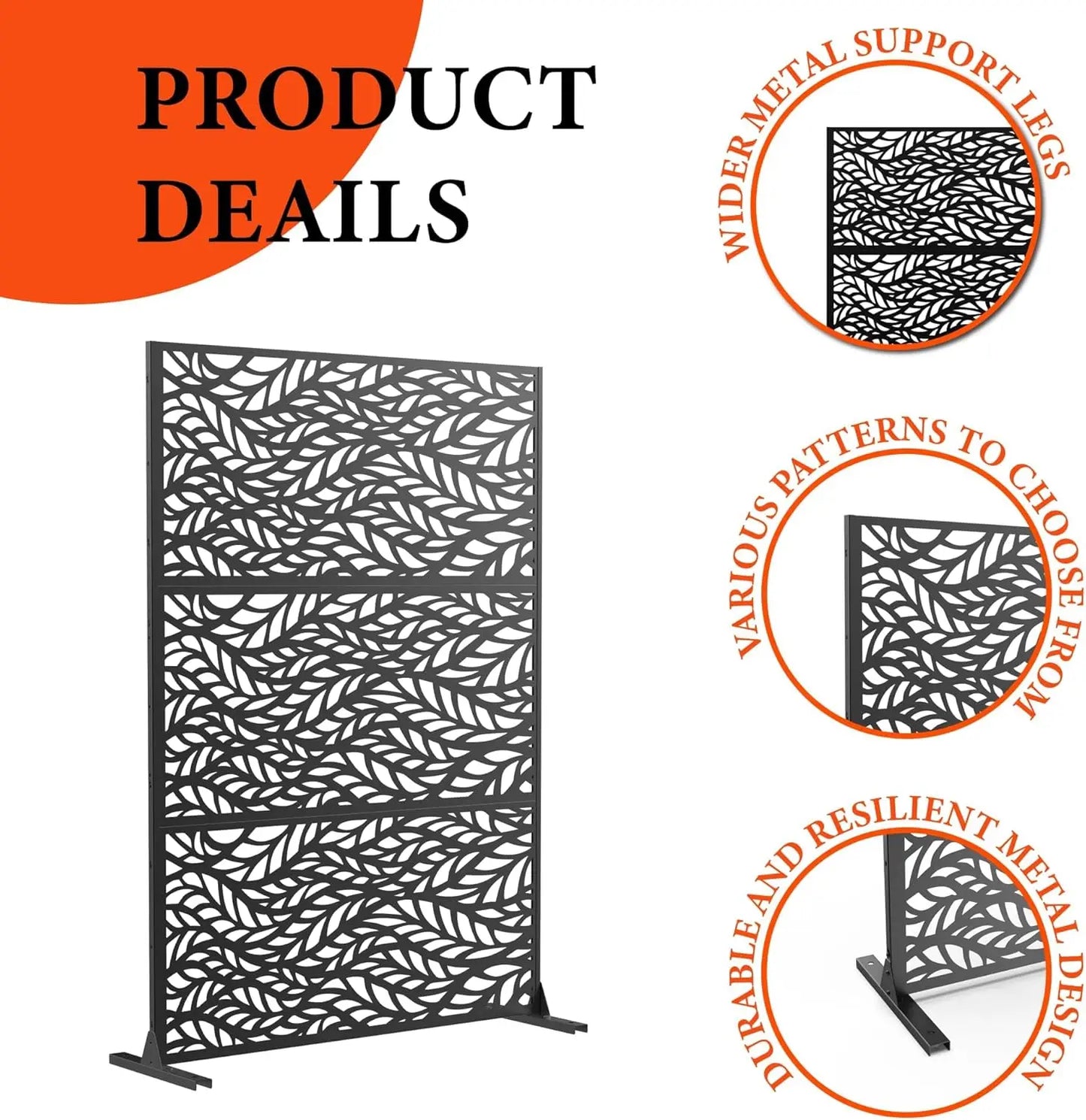 Hibest 3-Panel Freestanding Metal Privacy Screen Panel For Patio
