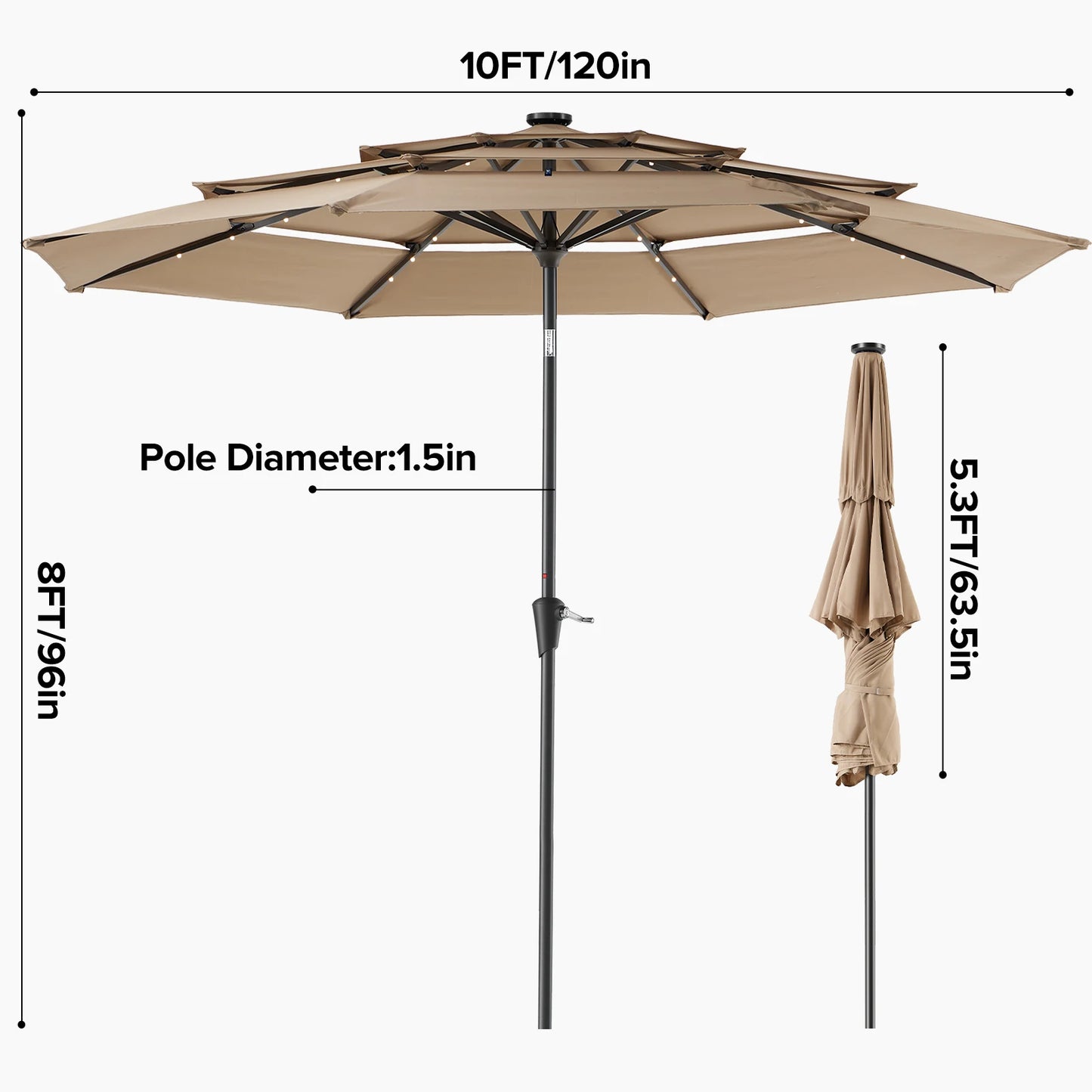 JHK 3-Tier Patio Umbrella With 32 LED Lights And Crank