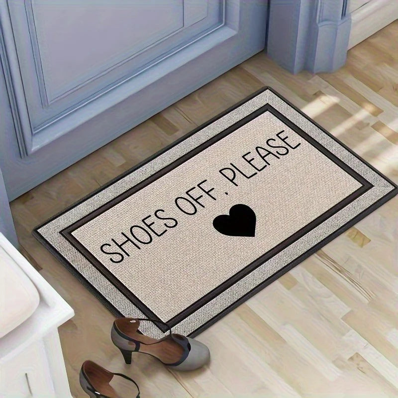 Shoes Off Please Door Mat, Heart Symbol Entryway Rug, Minimalist Welcome Floor Mat Non-Slip Carpet for Home Entrance Living Room