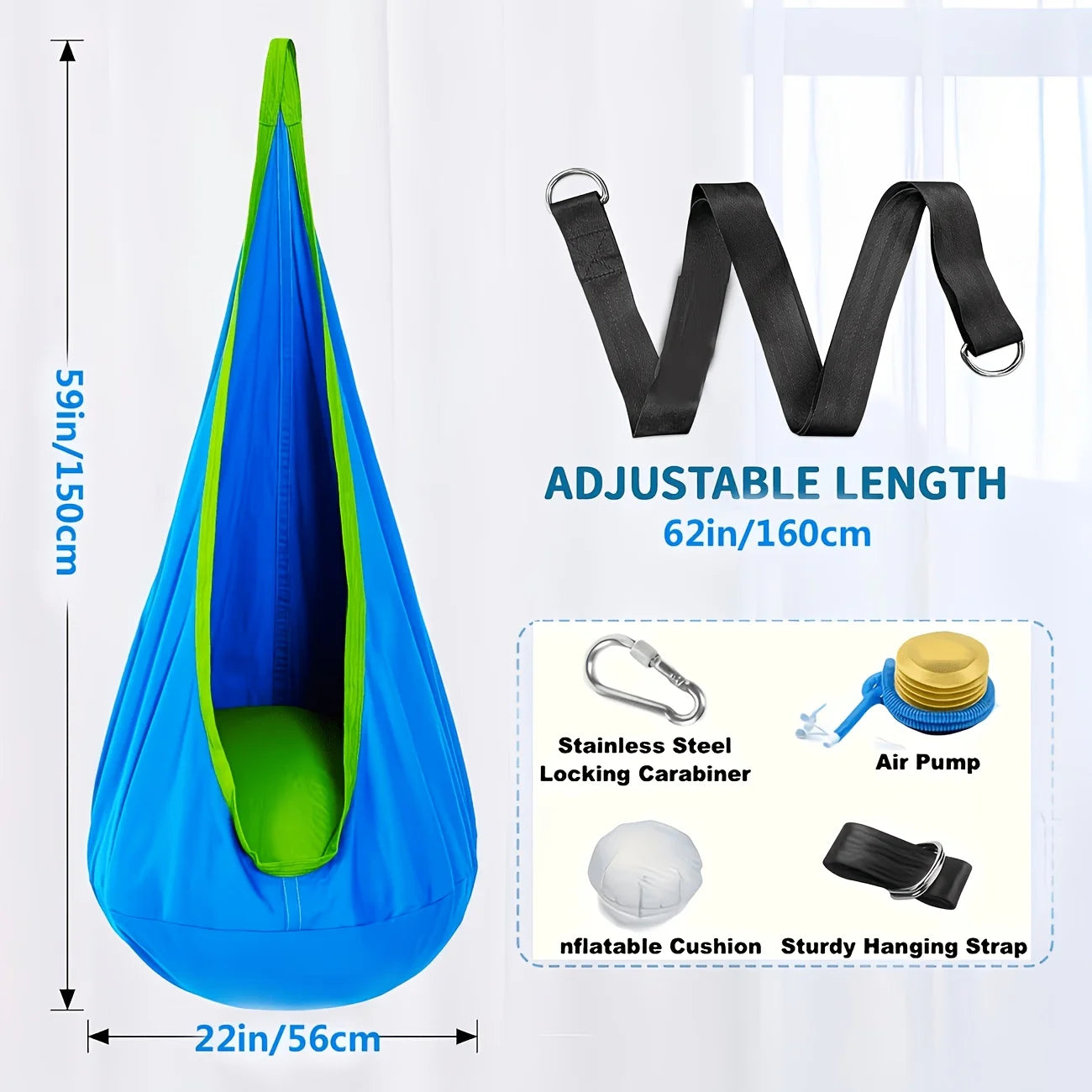 LIVINGANDHOME Indoor Outdoor Hanging Hammock Chair With Pillow And Straps