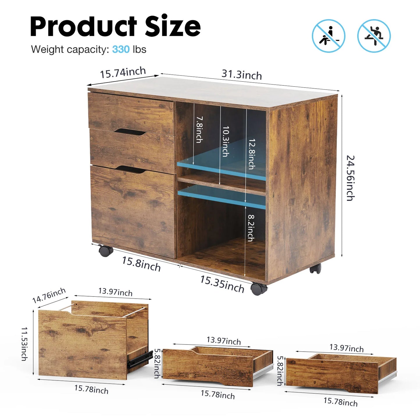 MCQ Three Drawer Wooden Mobile Storage Cabinet Nightstand