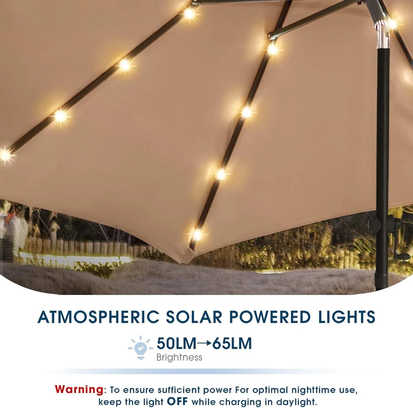 Solar Powered Patio Umbrella With Base And 32 LED Lights