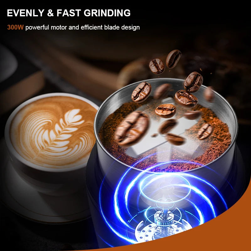 KIRAINAFLY Professional Coffee Grinder With Removable Stainless Steel Cup 300W