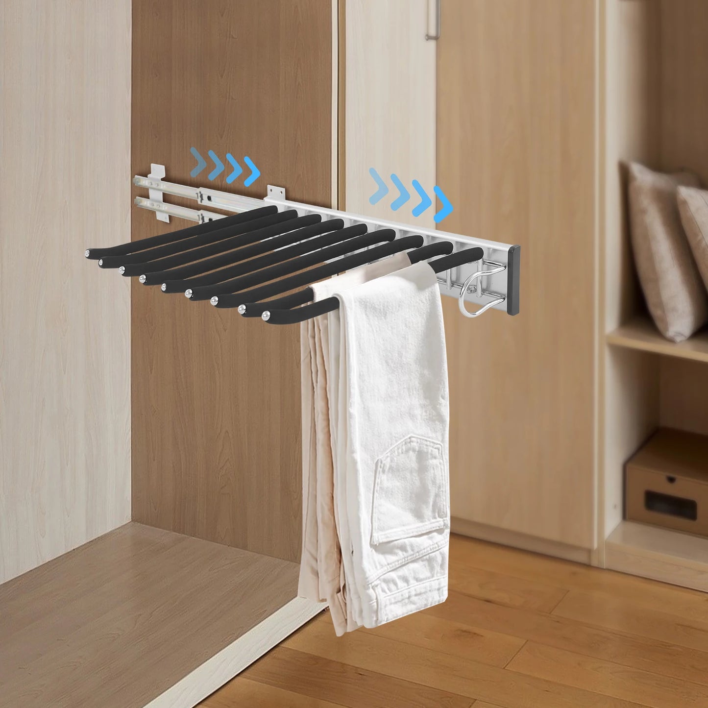 Bymaocar Pull Out Trousers Rack Nine Rods Wall Mount Organizer