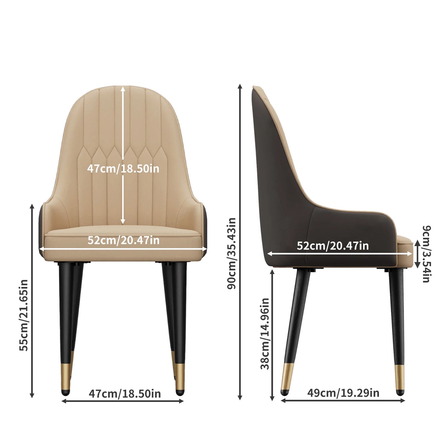 Two Premium Faux Leather Dining Chairs With Metal Legs