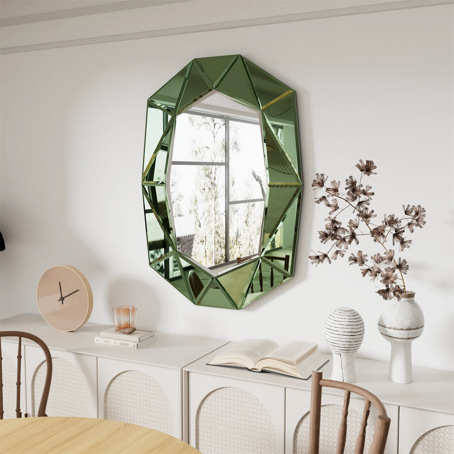 Asymmetrical Decorative Wall Mirror Glass Inlay Accent Venetian Style