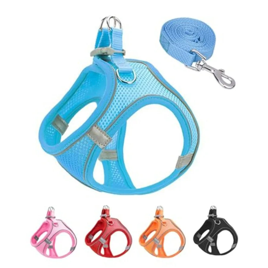 S Soft Mesh Dog Harness and Leash Set, No Escape Puppy Harnesses for Training Walking Reflective Adjustable Puppy Vest for Smal
