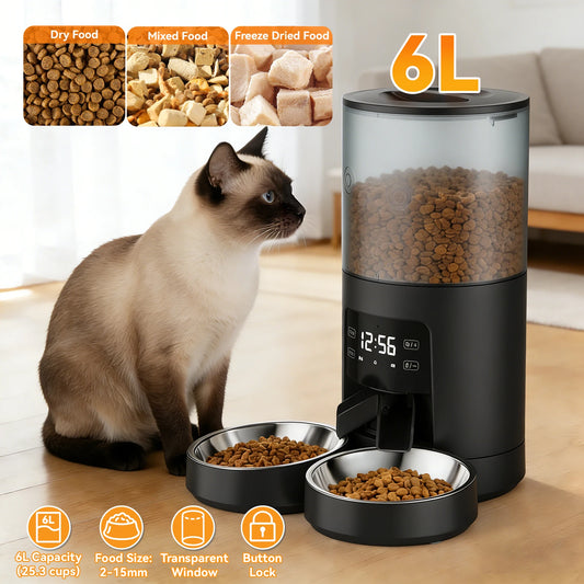 JHK Automatic Cat Feeder With Stainless Bowls Timed Dispenser