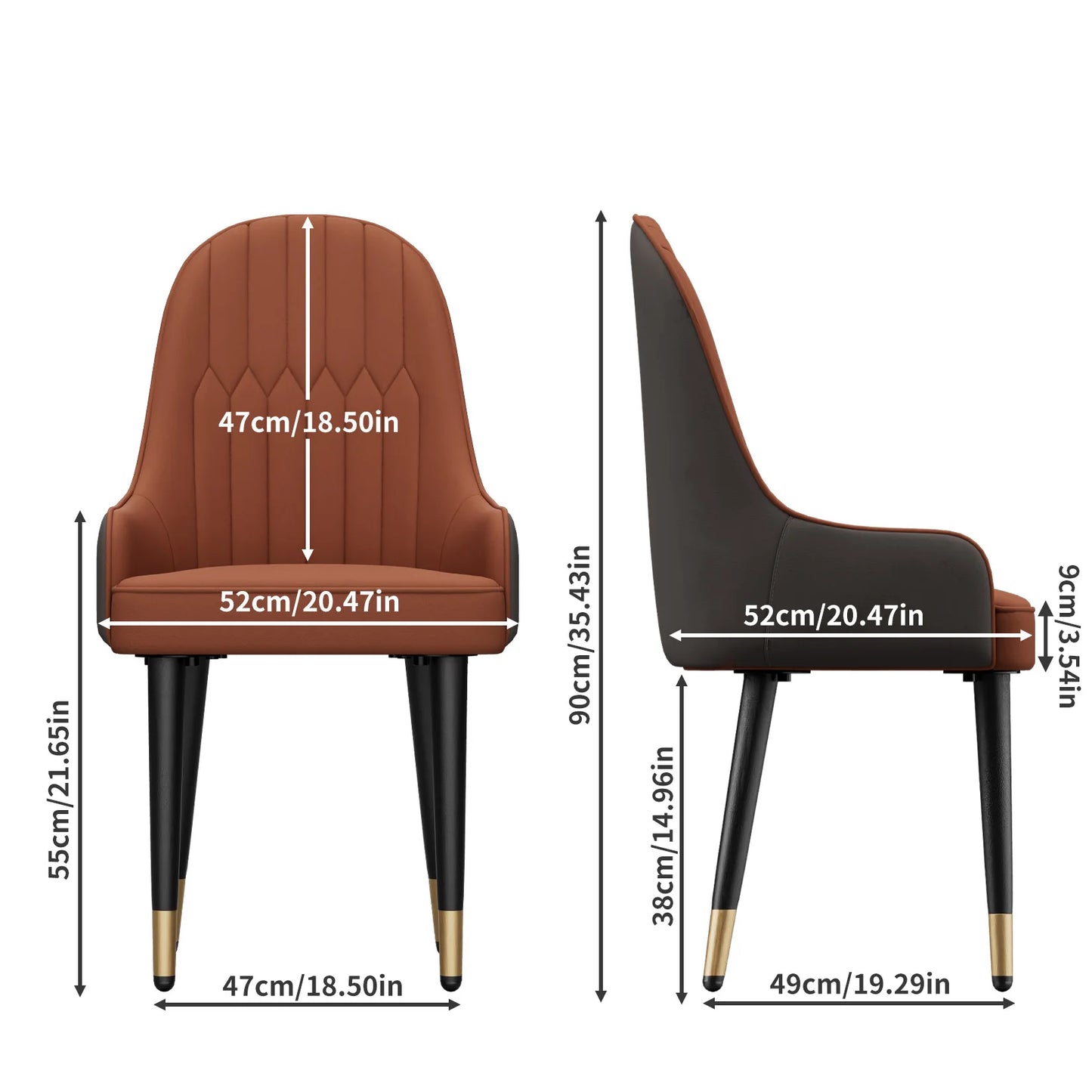 Two Premium Faux Leather Dining Chairs With Metal Legs