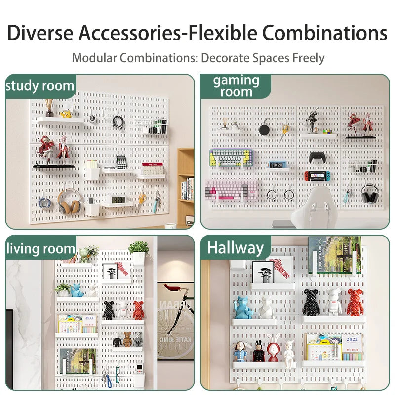Wall Mounted Pegboard Organizer With Shelves For Desk Accessories