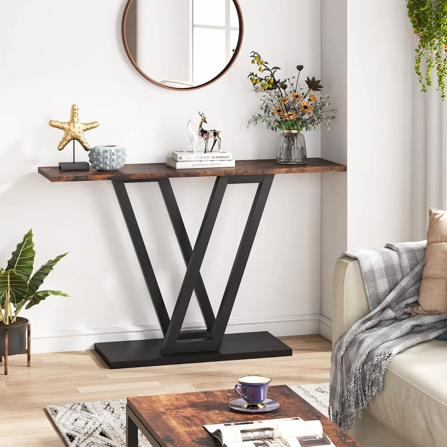 Little Tree Console Table Industrial Hallway Sofa Table For Entryway