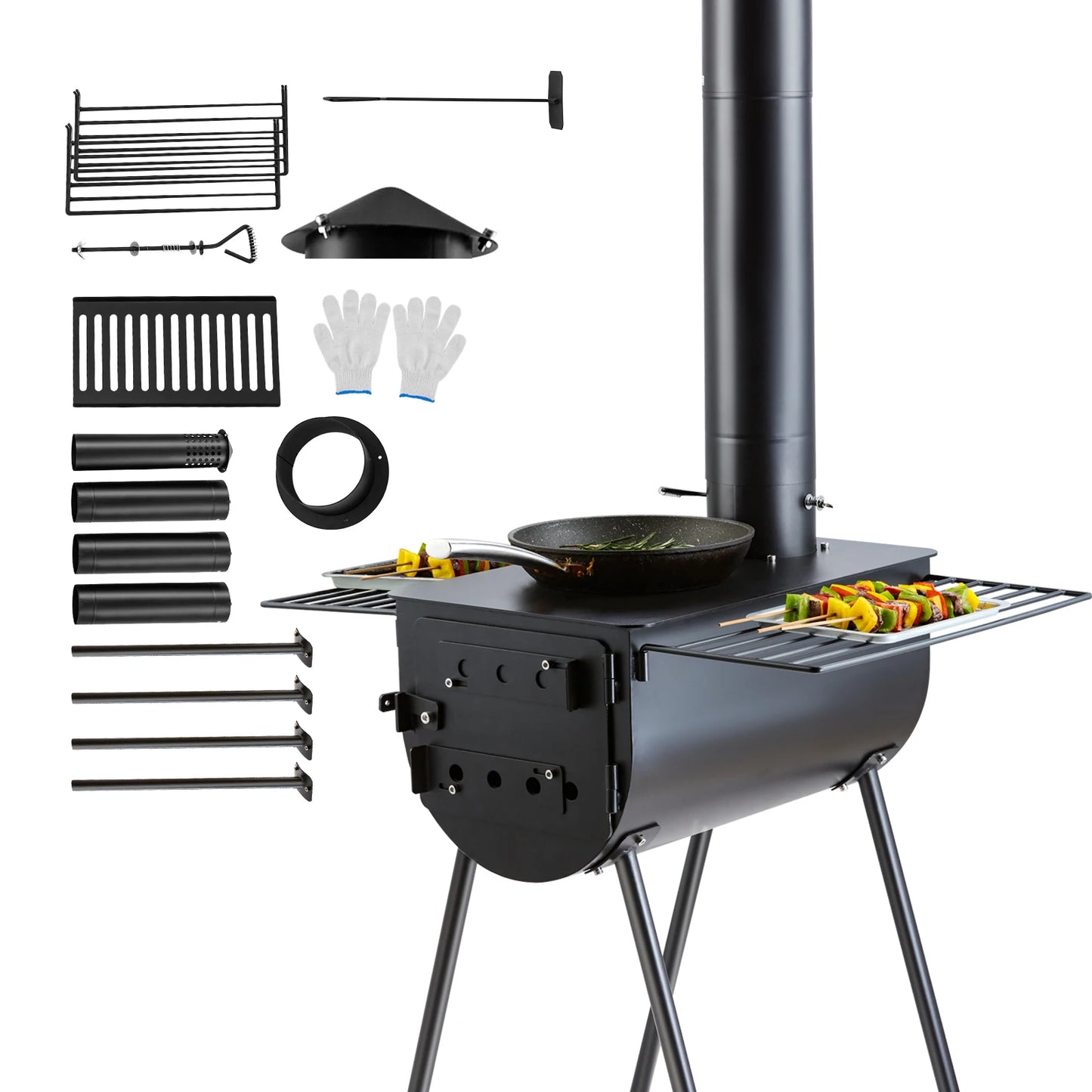Premium Portable Wood Burning Stove For Camping With Chimney Pipes