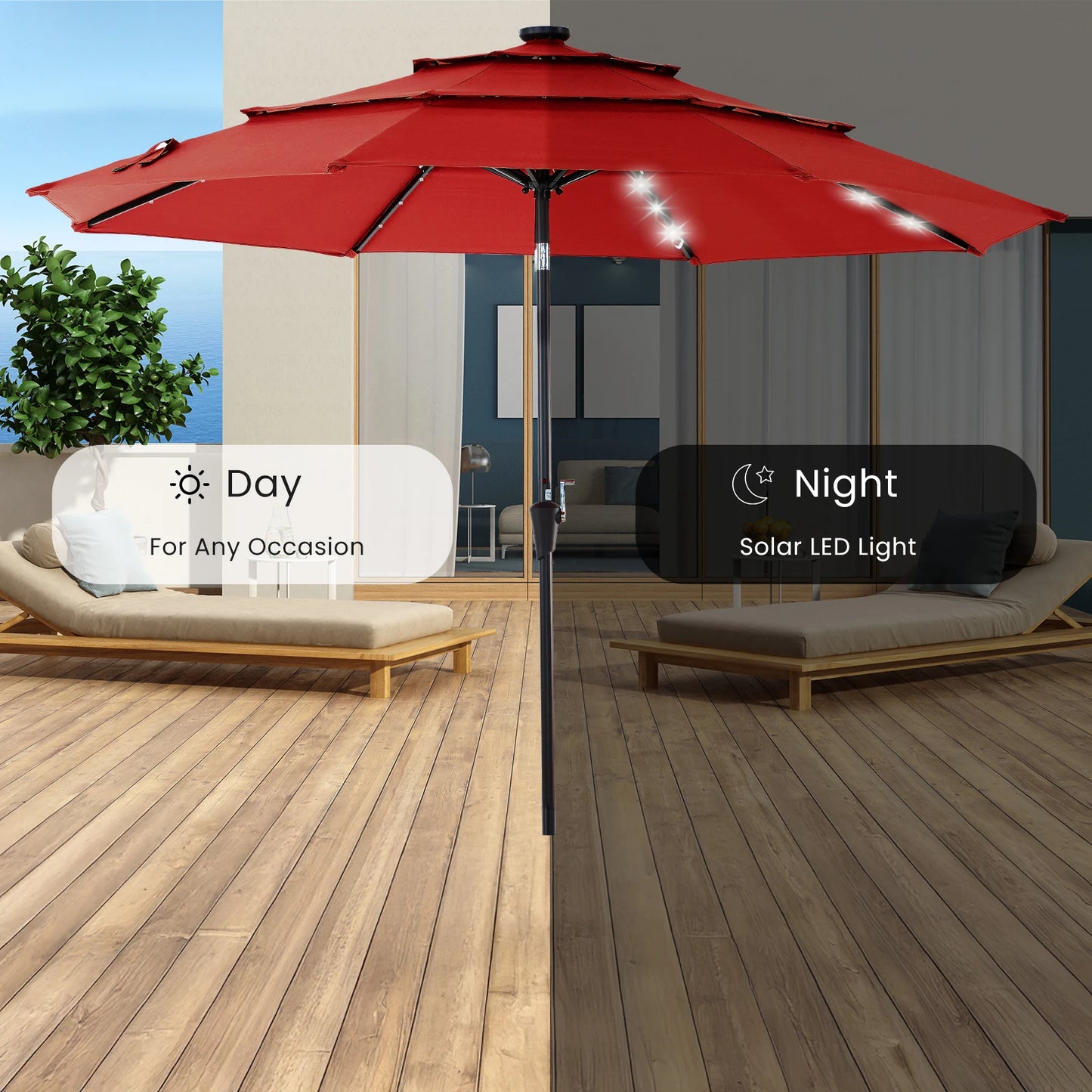 Solar Patio Umbrella With 32 LED Lights For Outdoor Shade