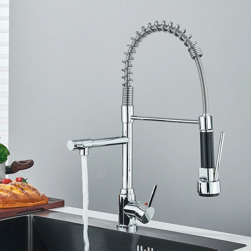 Saeuwtowy Chrome Pull Down Kitchen Faucet Hot Cold Deck Mounted