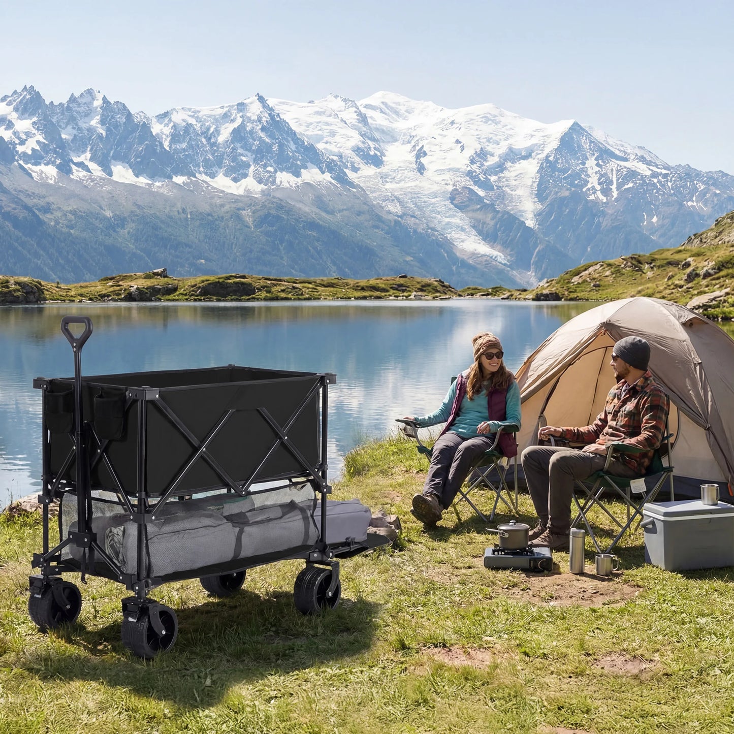 JHK Outdoor Double Decker Wagon Cart 440 Lb Capacity Foldable
