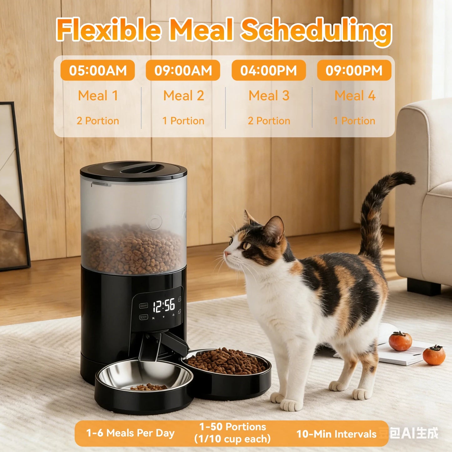 JHK Automatic Cat Feeder With Stainless Bowls Timed Dispenser