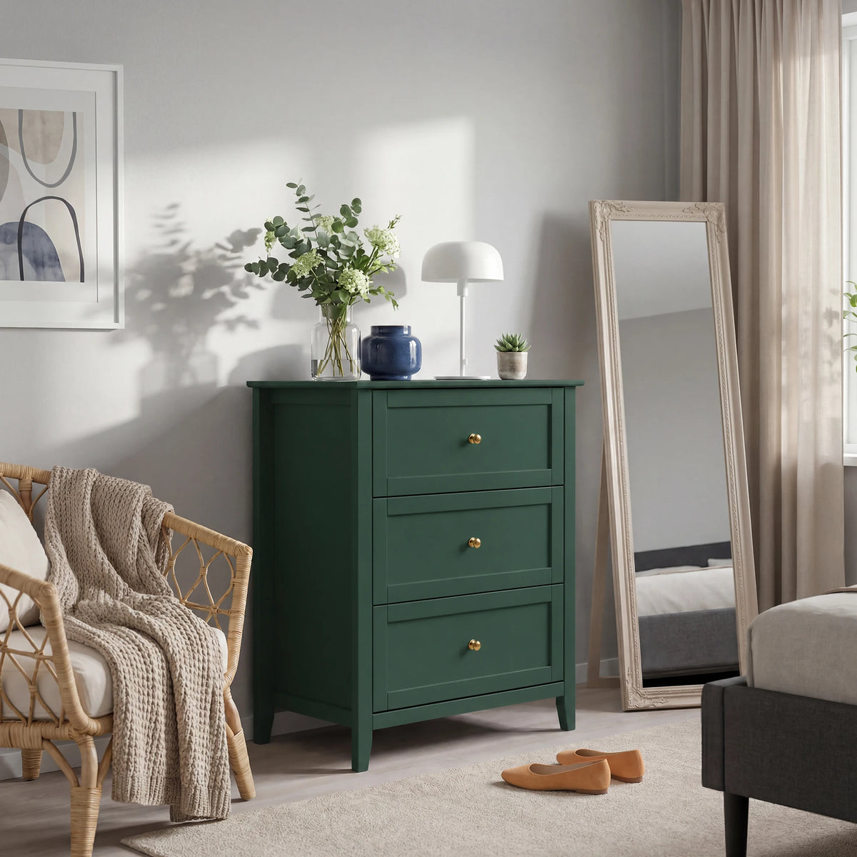 Modern 3 Drawer Bedroom Nightstand Storage Cabinet With Easy Assembly