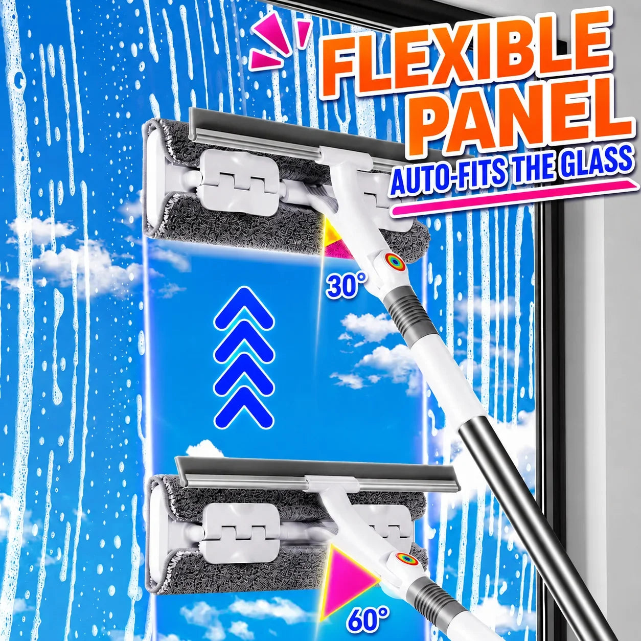 Joybos 2-in-1 Window Squeegee With Extendable Pole And Microfiber Pad