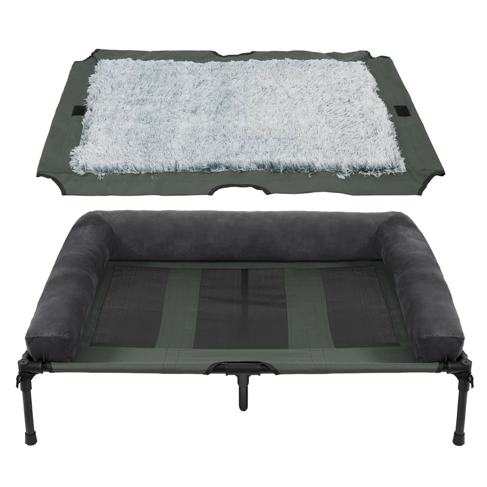 BORWART Outdoor Raised Dog Bed With Cooling Breathable Mat And Plush Mat