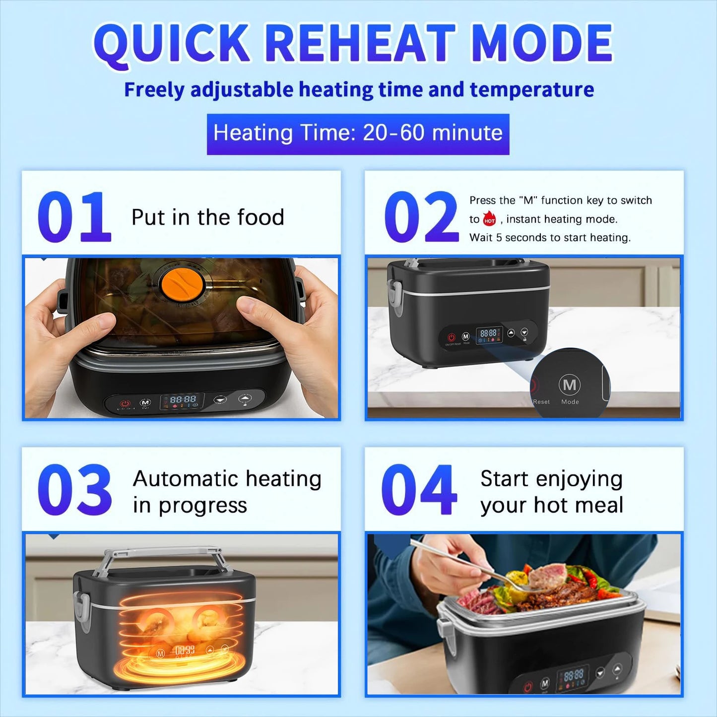 Wireless 12000mAh Lunch Box Heater With Five Sided Heating Auto Temperature