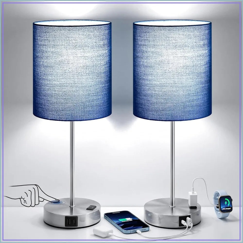 Touch Lamps for Nightstand Set of 2 - Bedside Table Lamps with Dual USB & AC Outlet, 3-Way Dimmable, 5000K Daylight Bulbs