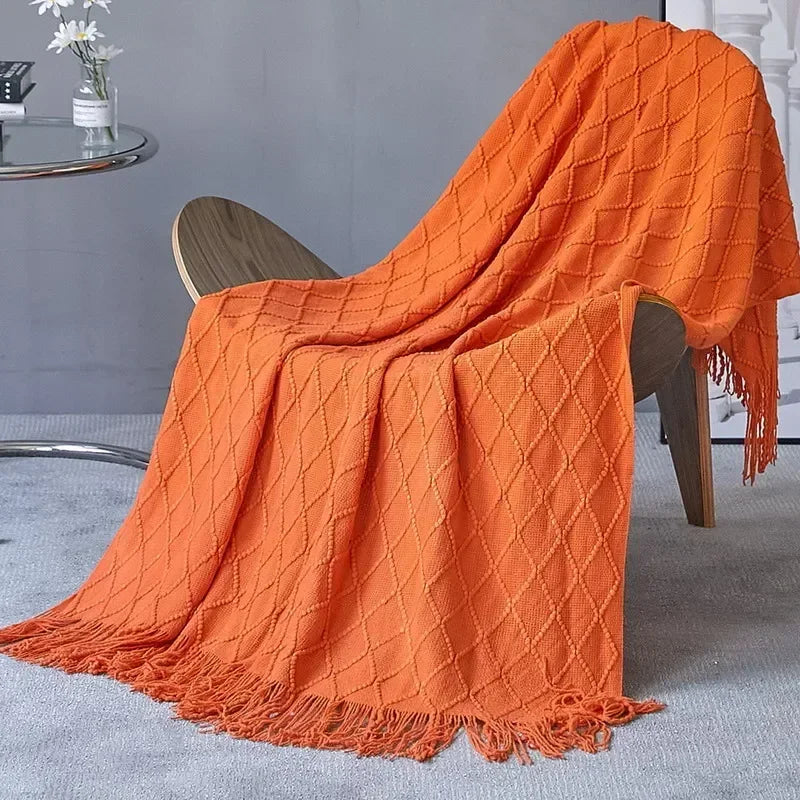 Nordic Solid Casual Knitted Throw Blanket For Sofa Bed Decor